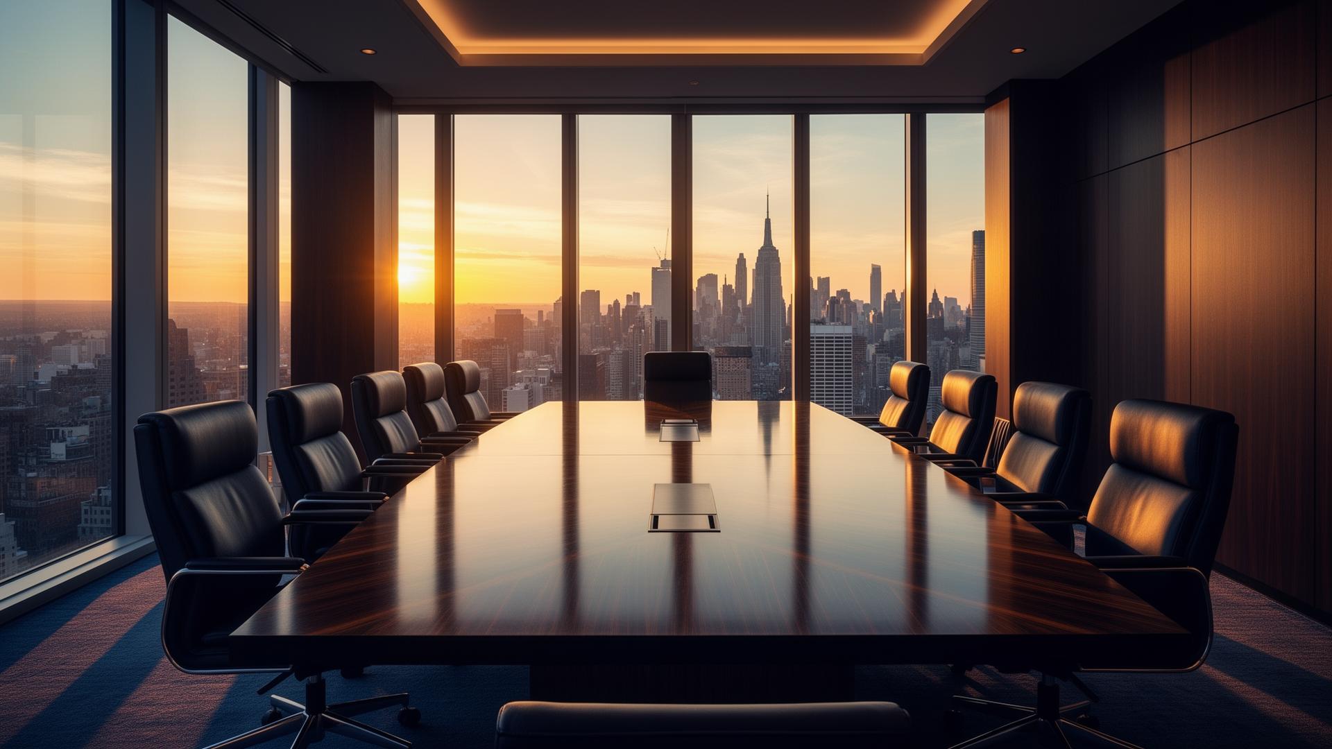 Executive boardroom at golden hour